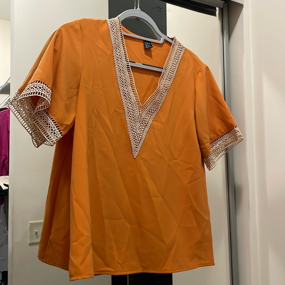 Orange embroidered blouse XS